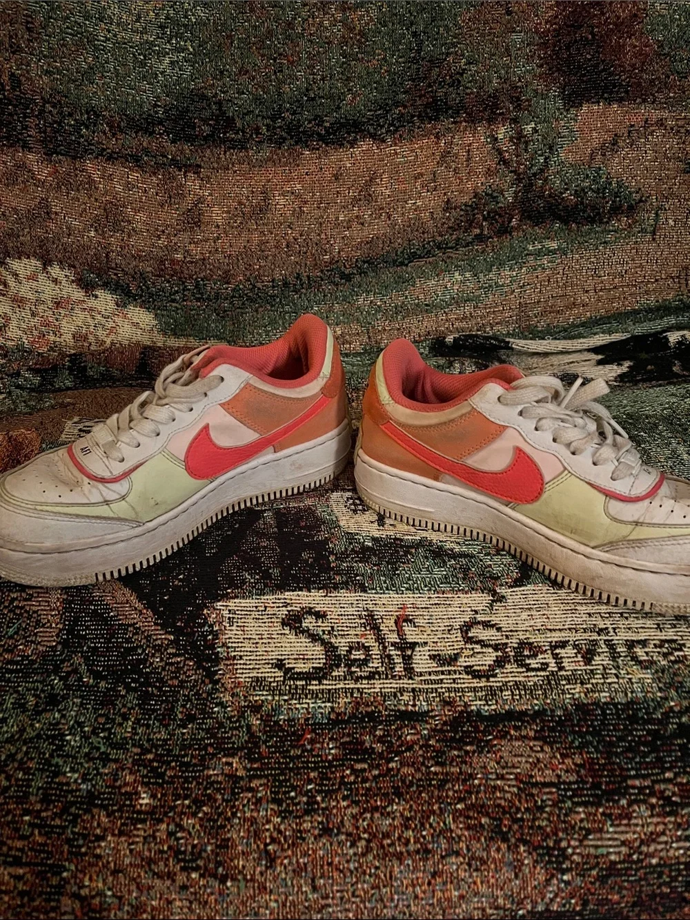 Nike White and Coral/pink Lace-Up Air Force Ones